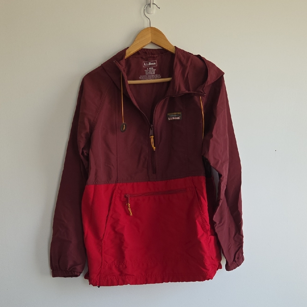 L.L. Bean Womens Burgundy and Red Windbreaker Anorak Pullover